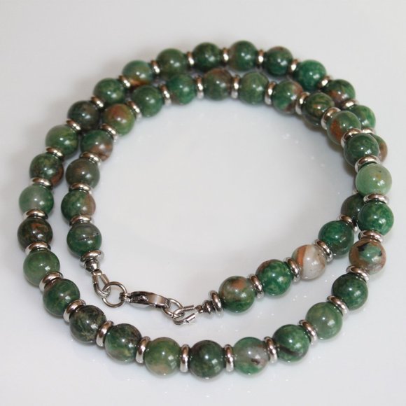 Men's Natural African Jade Necklace Stainless - Picture 1 of 10